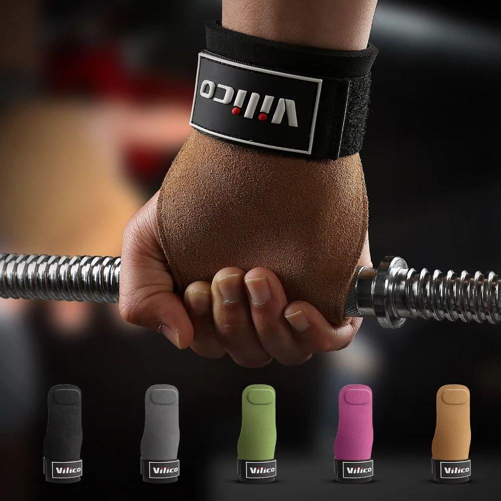 1 Pair Raised Anti-slip Cowhide Gym Gloves Wear-resistant Weightlifting Wrist Wraps  Build Muscle