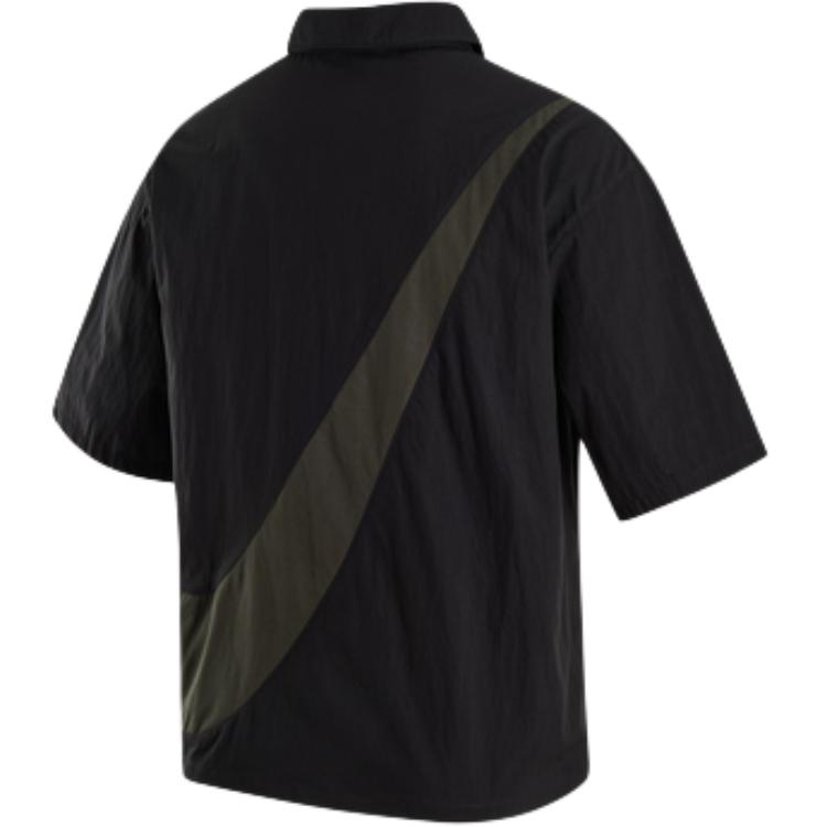 Nike SS24 Solid Color Sports Casual Button Design Brand Logo Oversized Short Sleeve Shirt Men Shirts Black FN3250-010