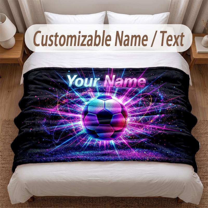 Soccer Theme Soft Blanket Personalized Custom Name Text Print Warm Blanket Home Sofa Bedroom Decor