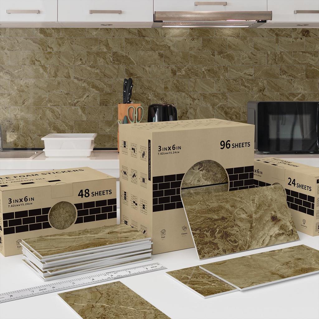Marble-Style Waterproof Foam Wall Tile Stickers for Bathroom and Kitchen