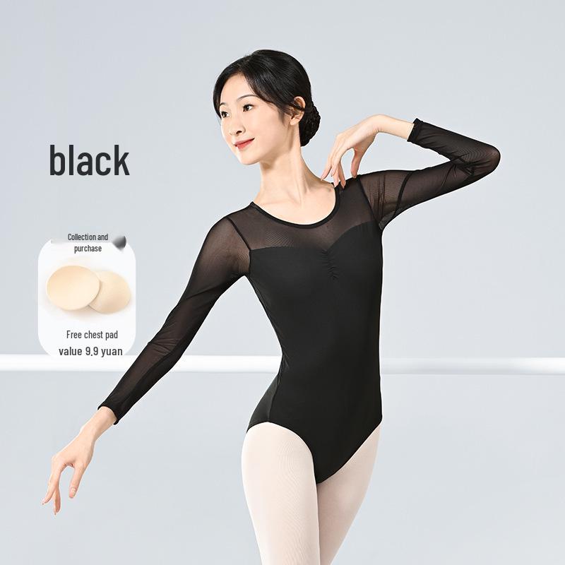 Adult Ballet Dance Exam Costume with Mesh Splicing, Yoga Long Sleeve, High Hip Design.