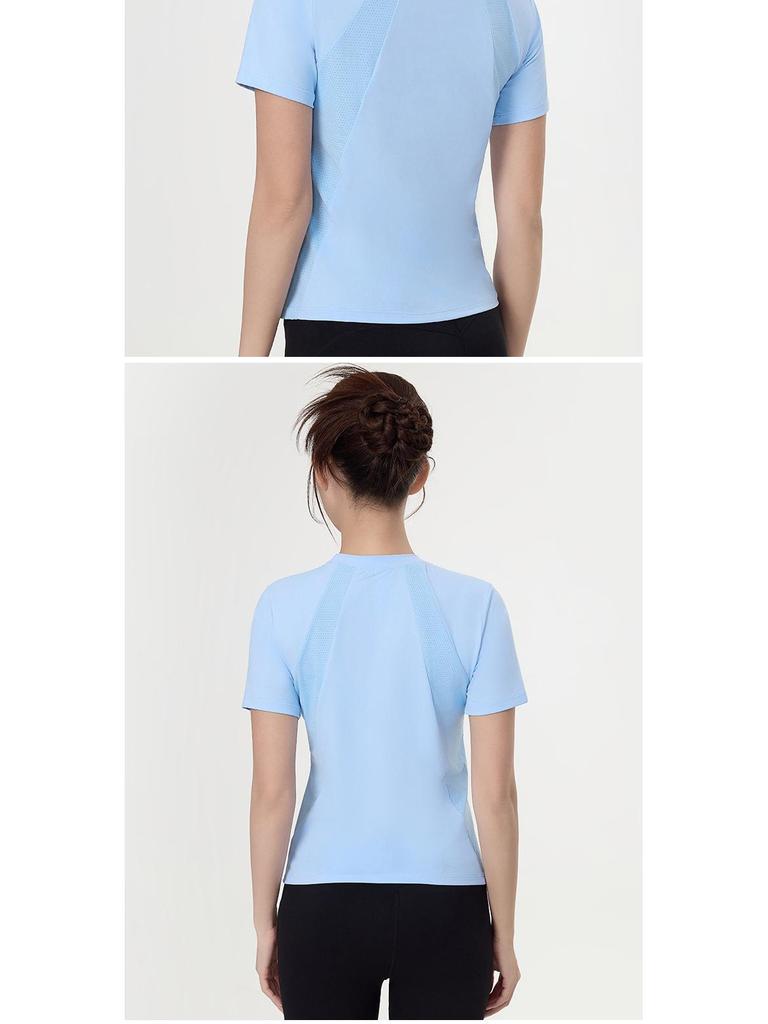 Women's Summer Mesh Patchwork Yoga Sport Top - Slim, Quick-Dry, Breathable, Short Sleeve Fitness T-Shirt