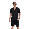 Stand-up Collar Button Short-sleeved T-shirt, Shirt And Shorts Set