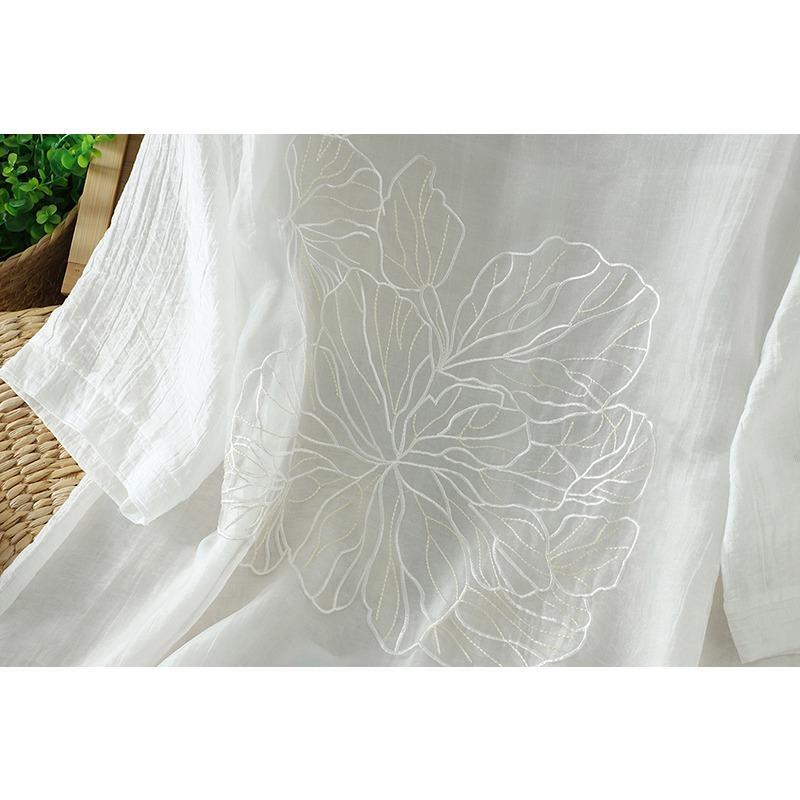 DIMANAF 2026 Women Plus Size New Summer Blouse Shirt Short Sleeve Casual Loose Lady Tops Shirts Linen Embroidery
