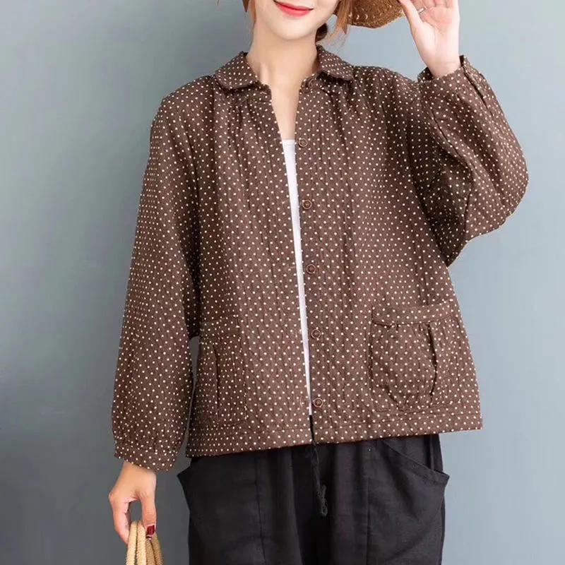Cotton and Linen Jacket Women's Loose Spring and Autumn Retro Thin Large Size Long-sleeved Shirt Top