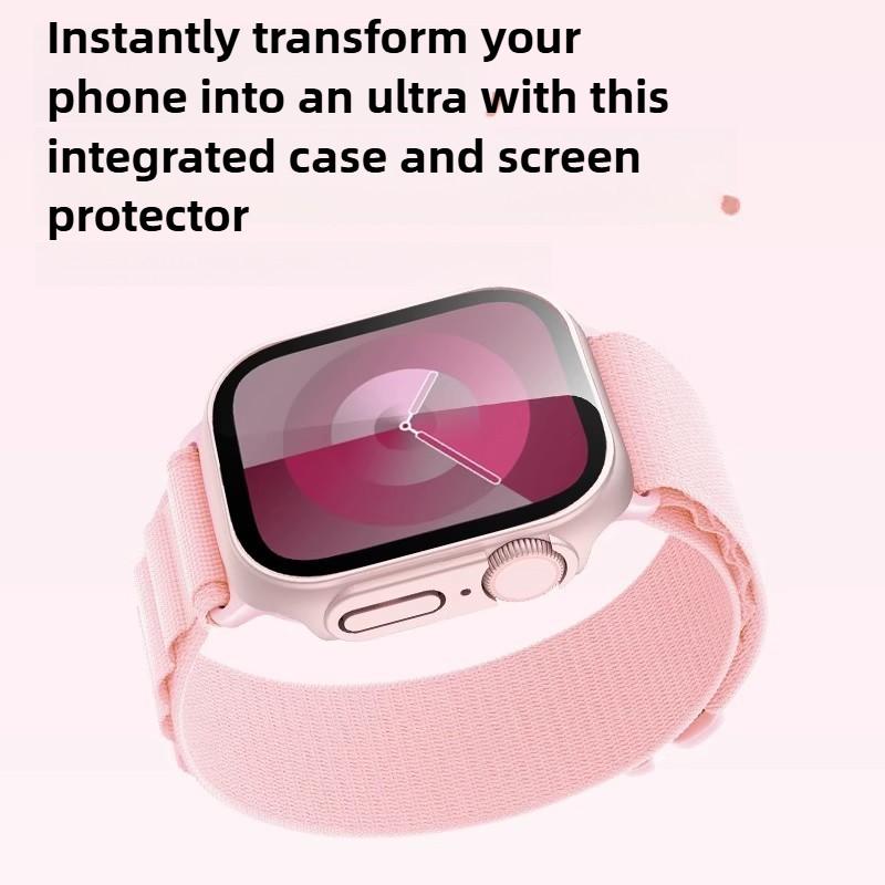 Glass+Case for Apple Watch Change To Ultra iWatch Series 4 5 6 7 8 9 45mm 41mm 44mm 40mm Screen Protector Cover Upgrade to Ultra