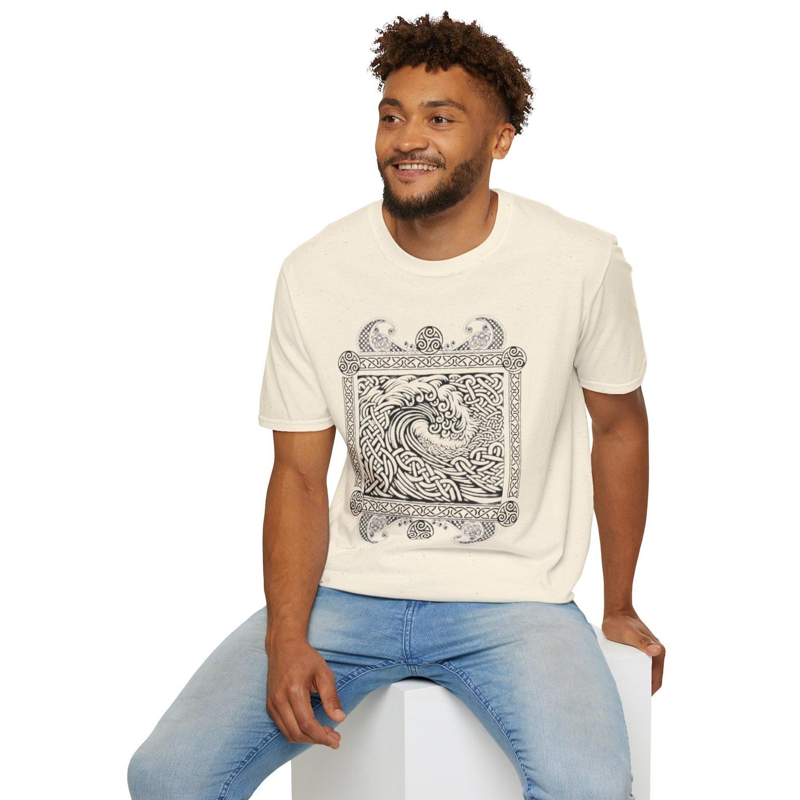 Unisex Celtic Wave T-Shirt | Irish Knotwork Seascape Print Tee S