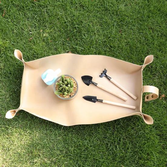 Plants Repotting Mat Foldable Faux Leather Garden Potted Plant Mat with Metal Buckles Waterproof Reusable Transplanting Tray for Plants Repotting And