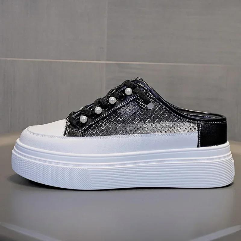 New Style Slip on Sneakers Lazy Woman Shoes Half Slippers Summer Thick-soled Baotou Sandals Fashionable Slippers for Women