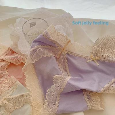 High-Slit Lace-Edge Modal Cotton Low-Waist Panties for Women - Breathable & Sexy