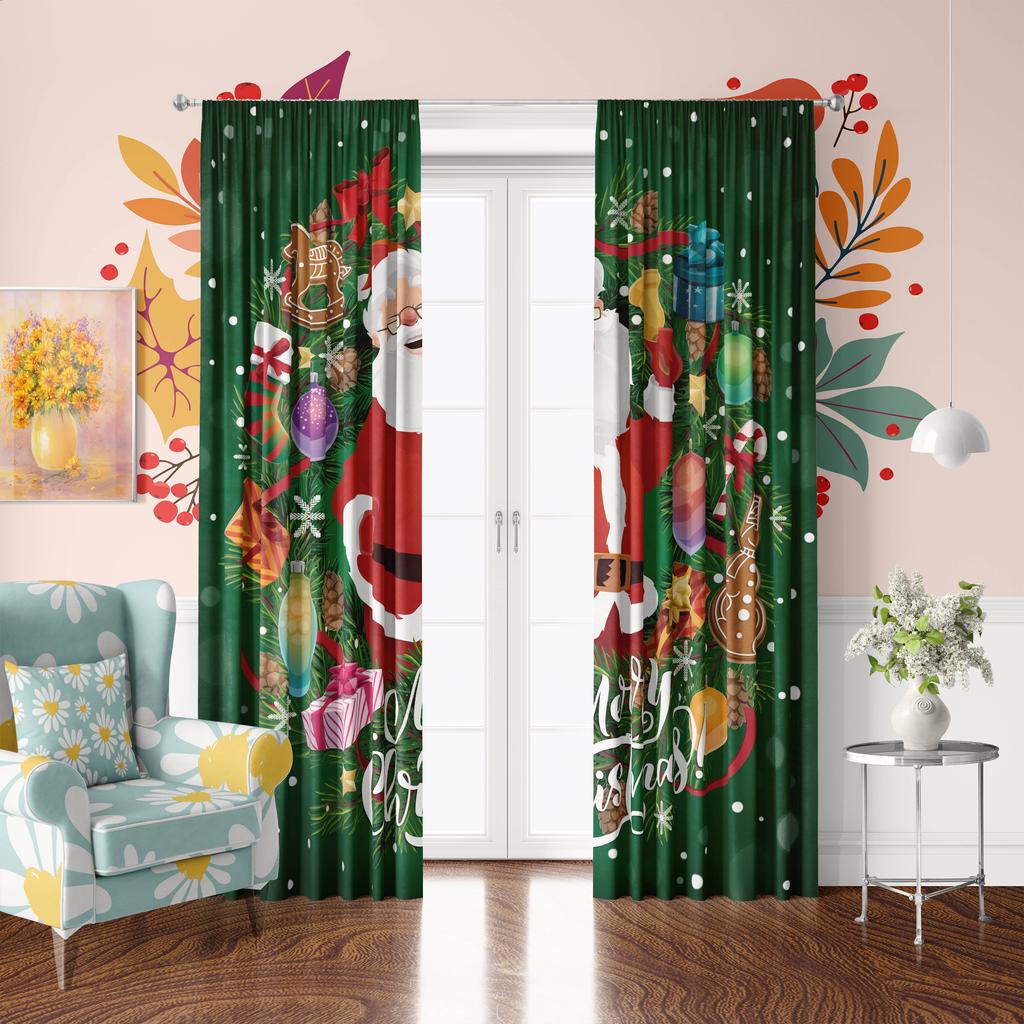 2 Stück-Blätter - Winter Weihnachtsbaum Dekoration bedruckte Vorhänge - Polyestermaterial - geeignet für Schlafzimmer, Wohnzimmer, Arbeitszimmer