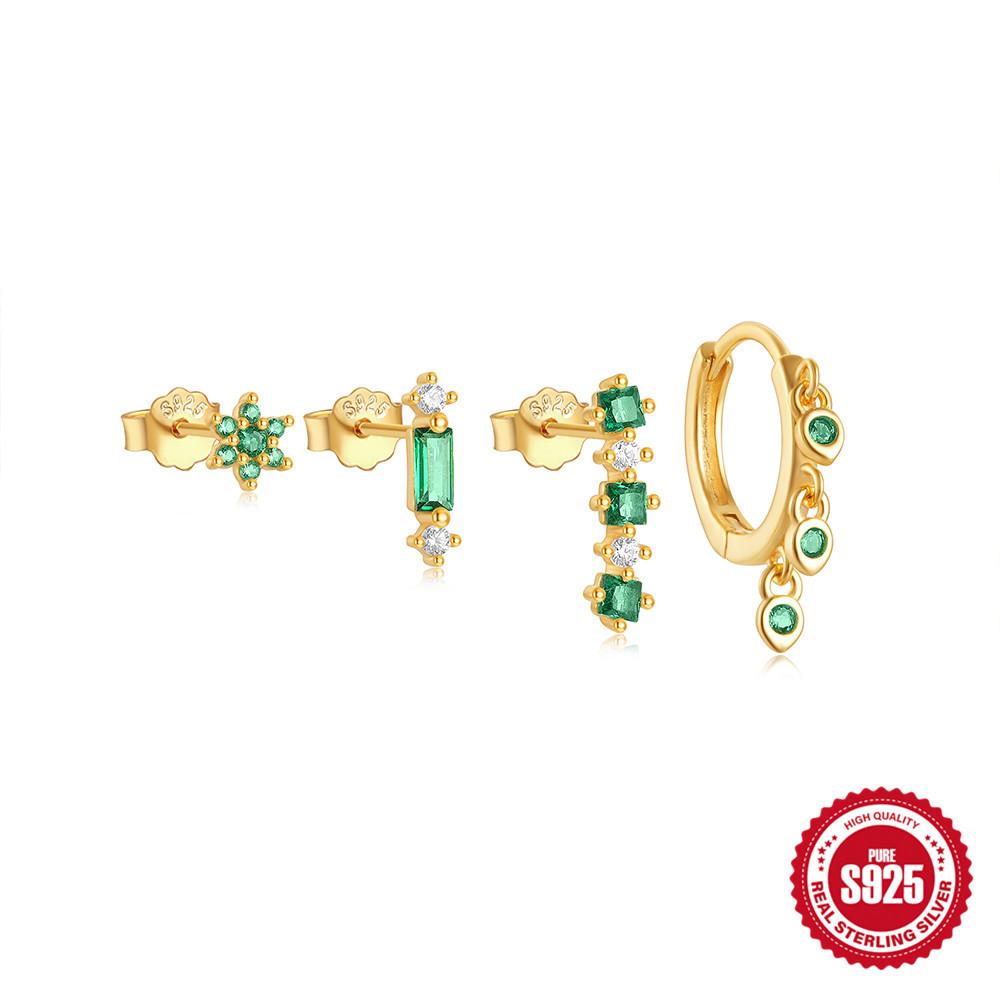 S925 Sterling Silver Flower Diamond Set Of 4 Daily Matching Temperament Earrings Set Premium Opal Opal