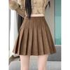 Plus Size Pleated Mallard Brown Suede Skirt - High Waist, Anti-Exposure, Short Skirt for Spring/Autumn