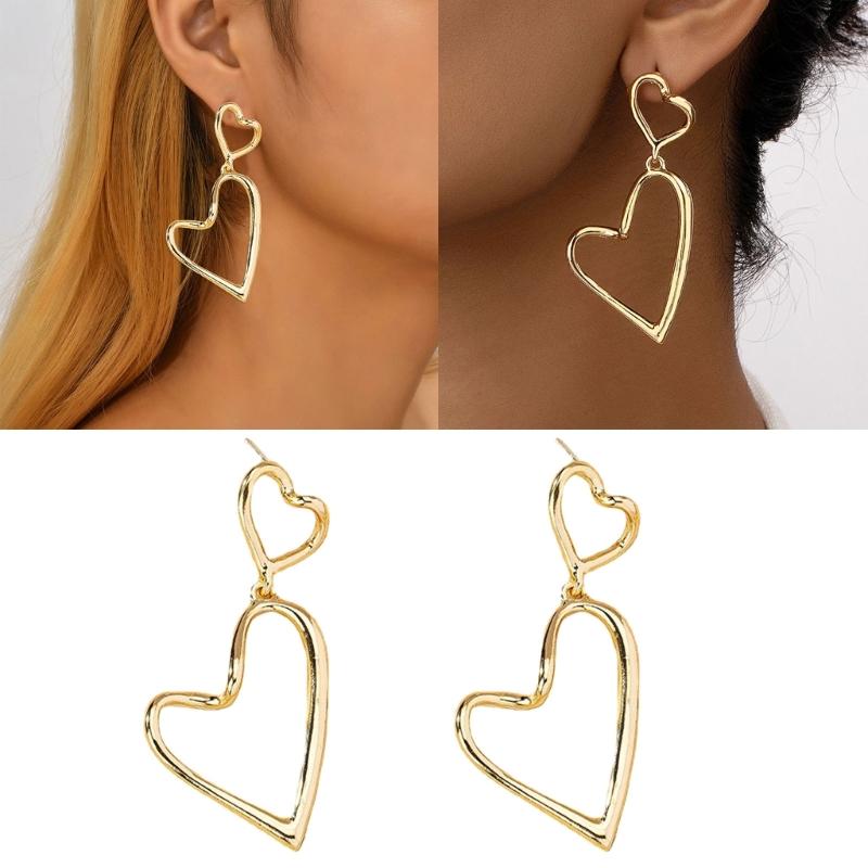 Vintage Double Love-heart Earrings Personality Earrings Retro French Style High Graded Ear Jewelry Valentines Gift