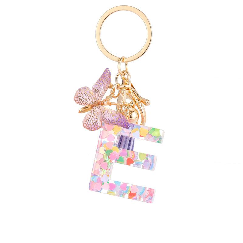 Light Purple Sequin Fringe Resin Keychain 26-Letter Accessory Classic Retro Durable Bag Charm Practical Gift For Friends And Family