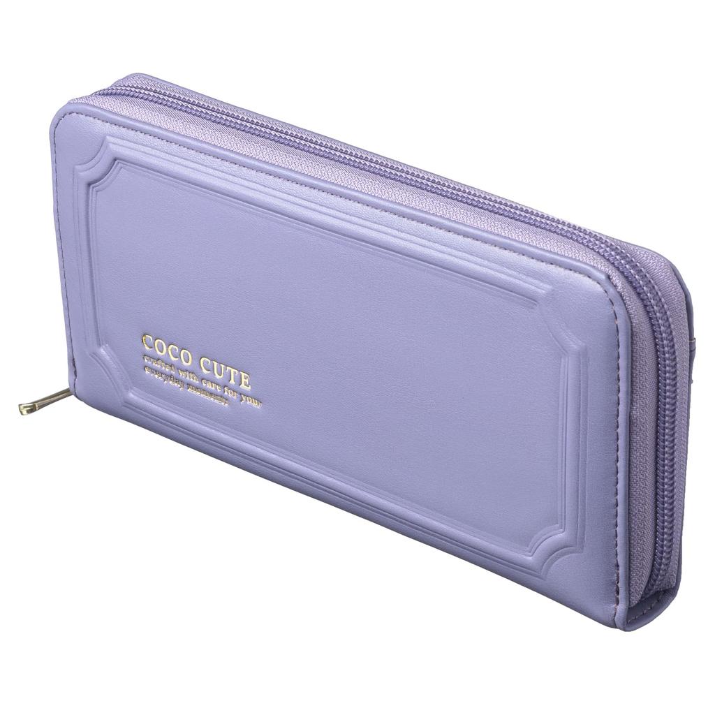 COCO CUTE Women's Frame Long Wallet, Easy-to-Use Round Zipper, Large Capacity, with Coin Purse, Perfect Gift, Original Boxed, Lavender