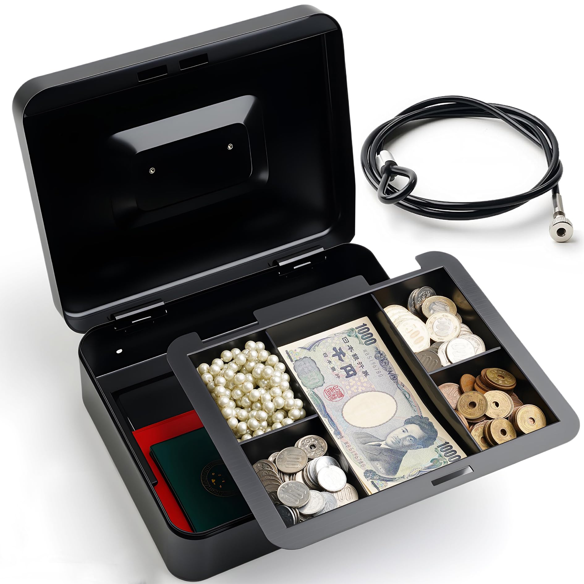 Портативный сейф, Простой сейф, Кодовый замок, Сталь, Для дома/офиса, Размер B5, Черный, с проволочным креплением