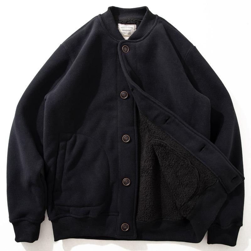 Fleece-Lined Baseball Jacket: Youthful Japanese Style, Thick Warm Outerwear for Autumn/Winter