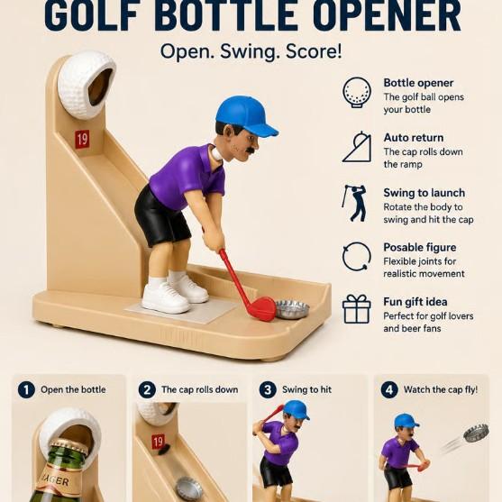 Golf Shot Cap Opener Automatic Beer Cap Launcher with Golf Swing, Novelty Bar Tool for Home Bar, BBQ, Man Cave