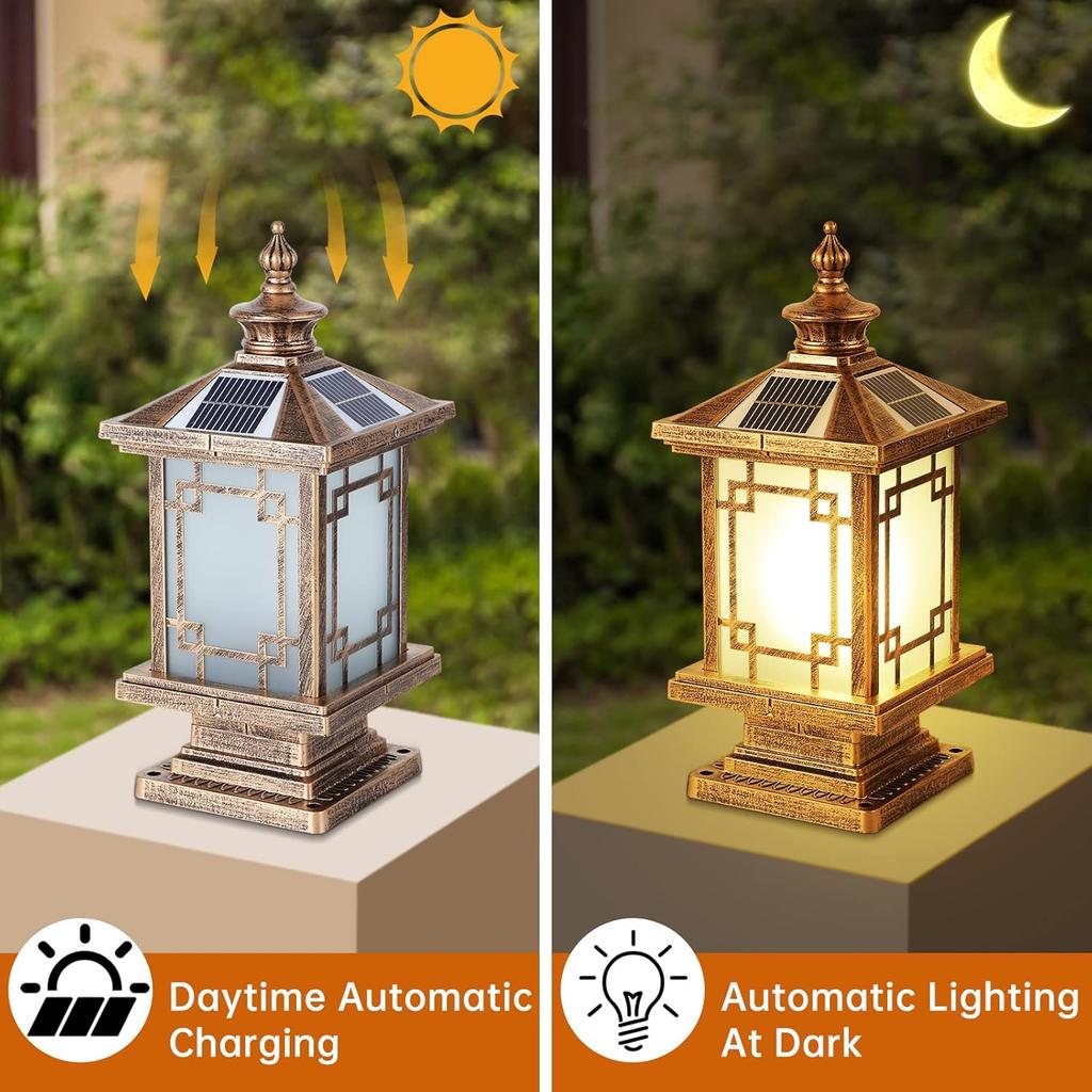 LED Solar Post Light, Aluminum Fence Cap Lamp, Dimmable Waterproof Pillar Light for Garden Yard
