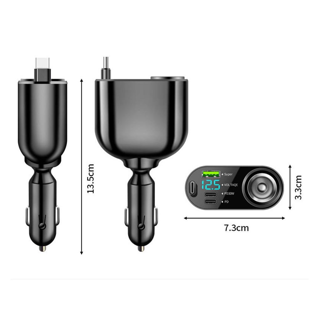 5-Port Autoladegerät mit einziehbarem Typ-C-Kabel PD Schnellladung Superschneller Handy-Autoladeadapter für Xiaomi Samsung Huawei