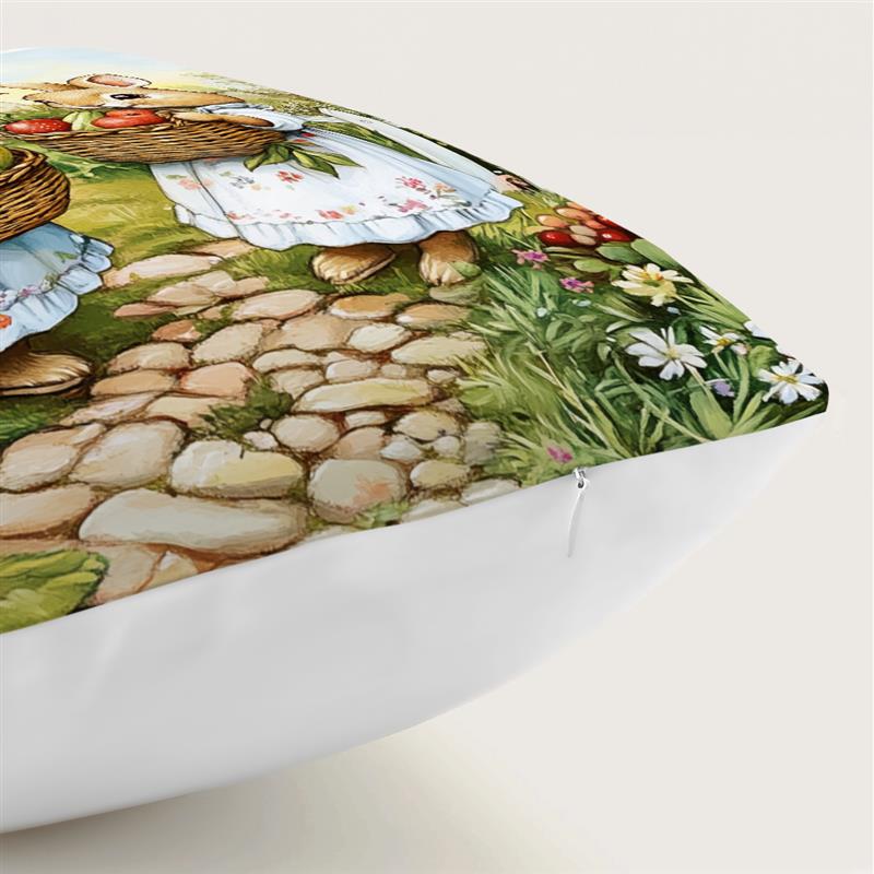 1 Pc Easter Day Pillow Cover Garden Rabbit Pattern Living Room Sofa Cushion Cover Farmhouse Home Room Decoration Holiday Gift