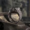 Handcrafted Stone Ring Rugged Rock Texture Vintage Nomadic Design Sturdy Alloy Stone Finger Ring Jewelry Gift