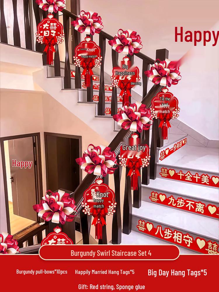 Wedding Stair Decoration Kit: Creative Escalator Flowers & Ribbons for Handrail Arrangement