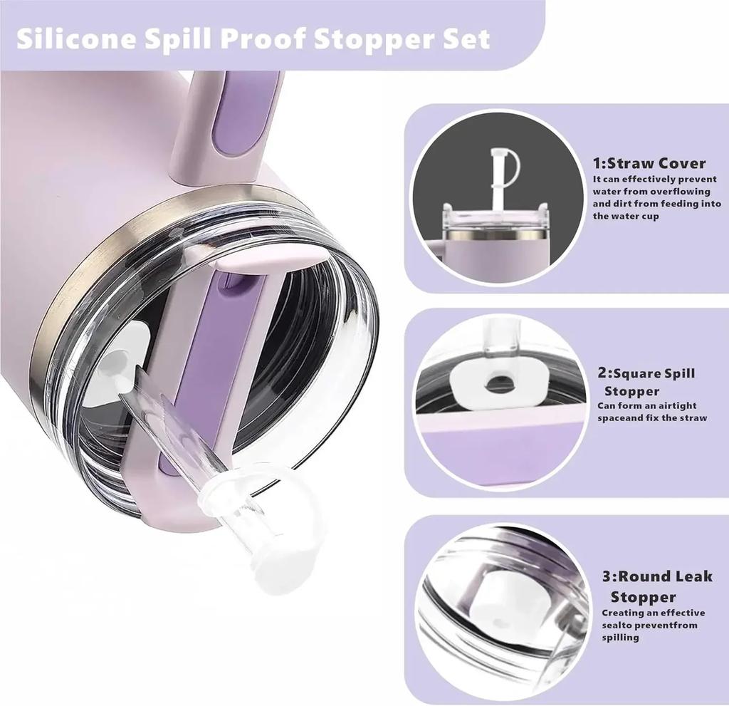 Set di 11 Pezzi di Accessori per Stanley Cup Tappo in Silicone Anti-Sversamento Copri Cannuccia Tappo Cannuccia Riutilizzabile 1 Spazzola per Pulizia 40oz 30oz