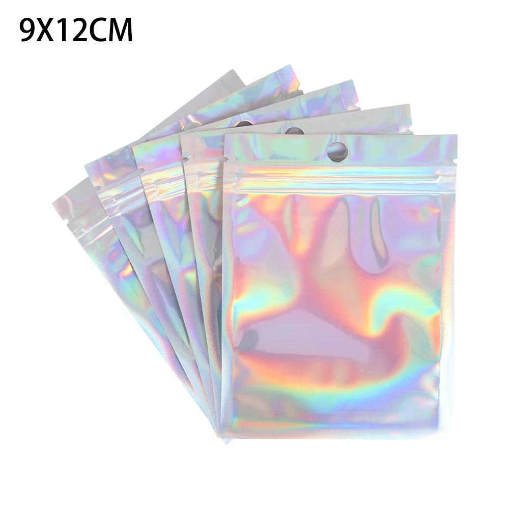 20 Pcs Zip Bags Aluminum Foil Hologram Food Mylar Pouch Small Water Proof Zipper Reclosable Pouches Plastic Self Seal Bag