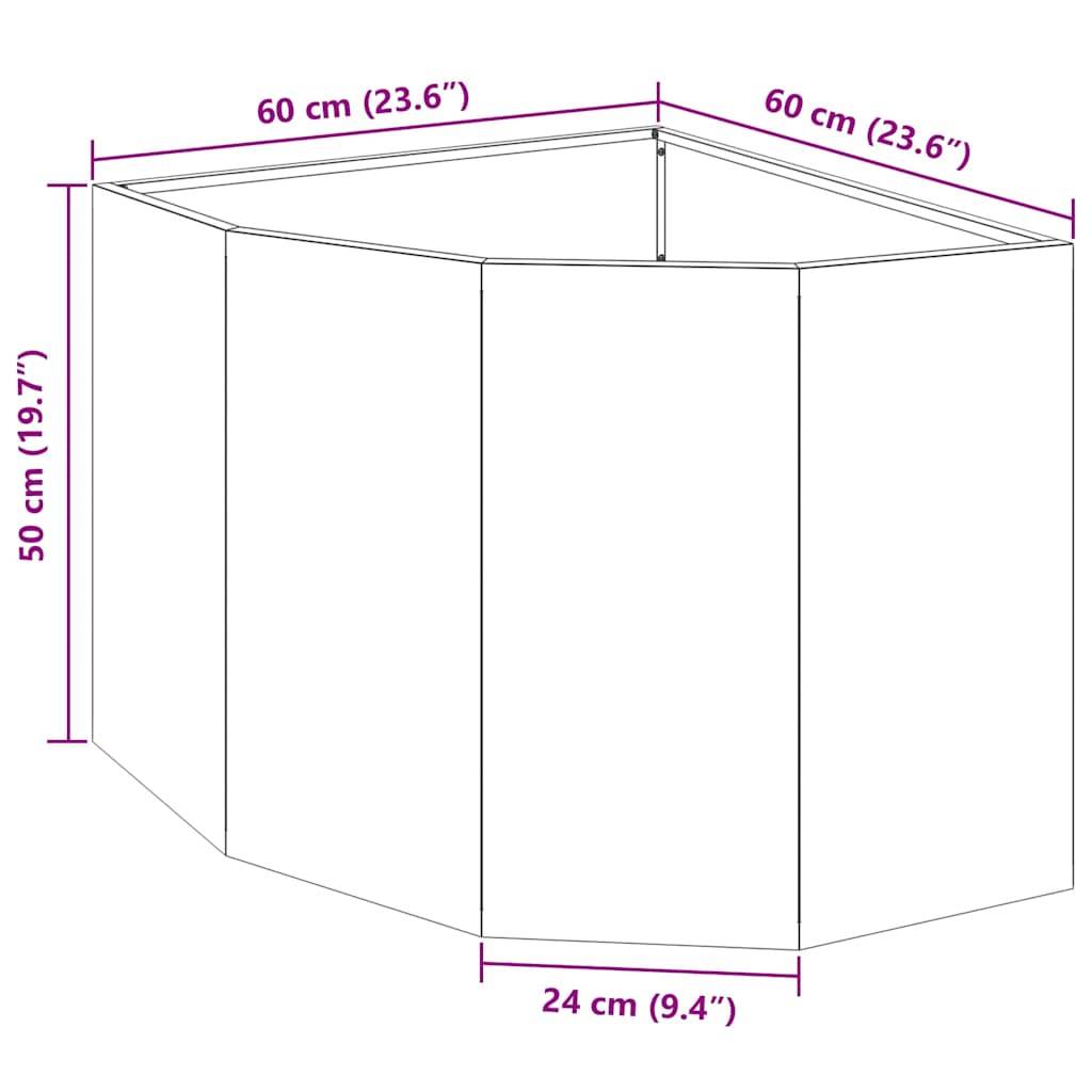 Corner Planter Silver 60 X 60 X 50 Cm Stainless Steel