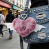 Plush Plush Heart Shaped Keychain In Y2K Style With Rhinestones And Metal Wing Elegant Bag Hanging Ornament