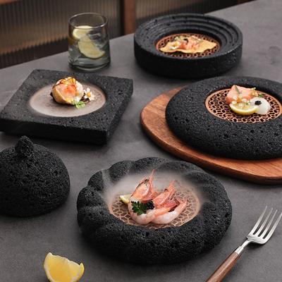 Rock Sushi Teller Set Hotel Restaurant Geschirr Steak Teller High-End Runde schwarze Scheibe Küche Home Kreative Vulkansteinscheibe