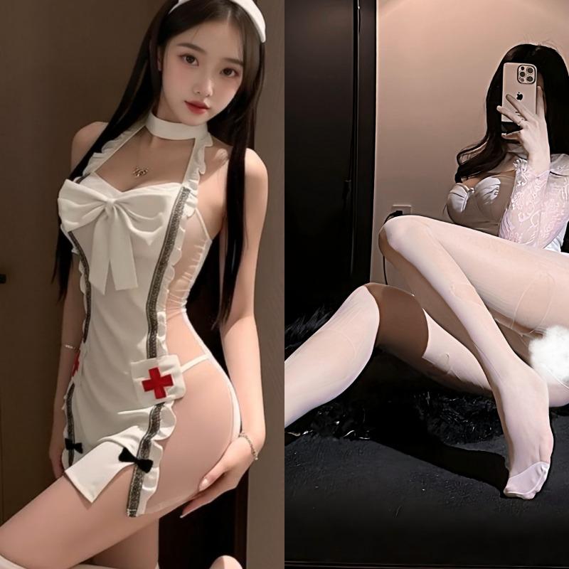 Sexy lingerie sexy nurse uniform back perspective hip shorts pajamas passion free robe 0