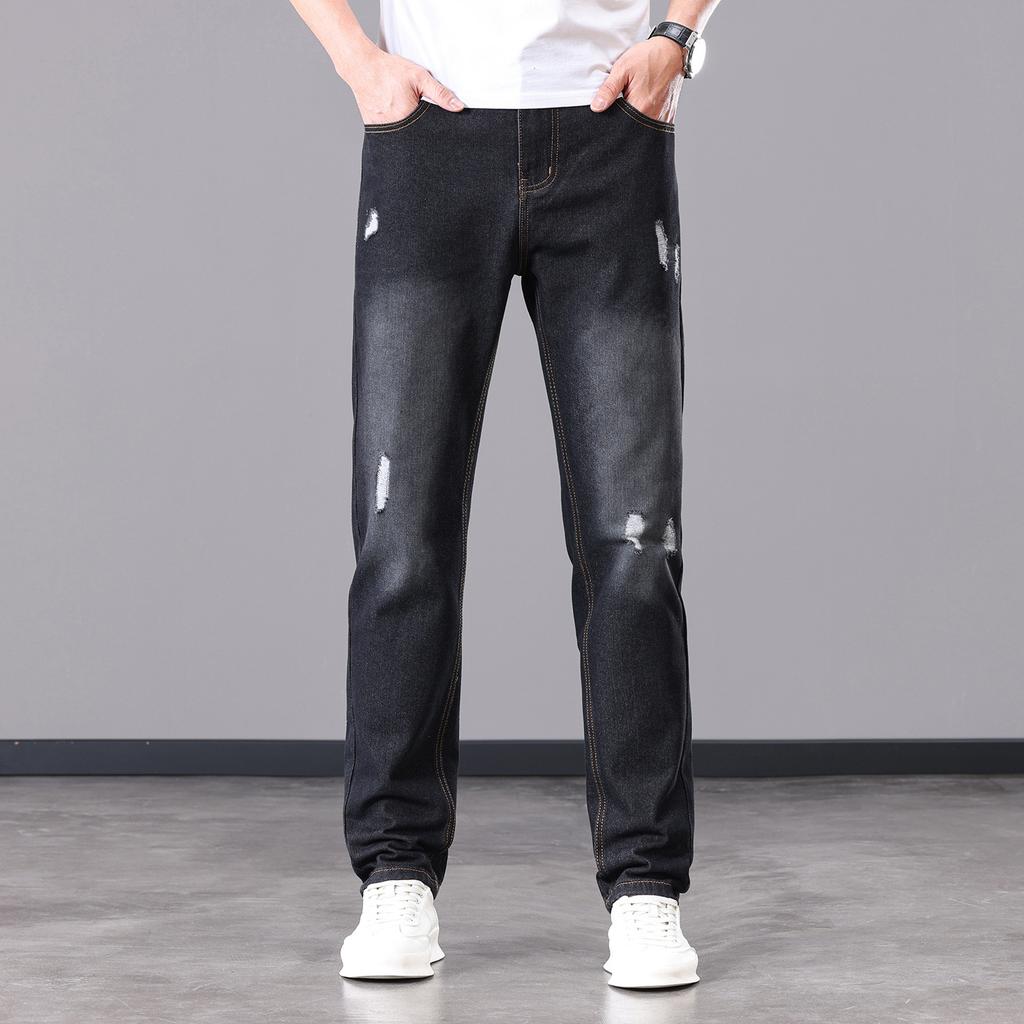 Plus Size Men's Jeans Oversized Distressed Denim Hip-Hop Style Skinny Fit Slim-Cutting Jeans