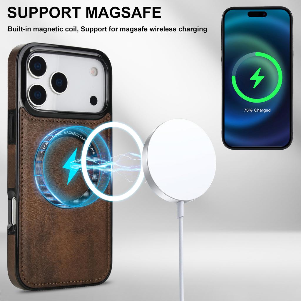 Leather Magnetic Smartphone Phone Case for Iphone 17 Pro Max 16 Pro Advanced Sense Retro PU Leather Phone Back Cover Shell