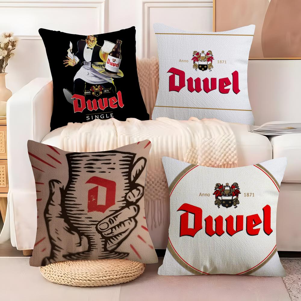 Cool D-Duvel Moortgat Brauerei 2 Kissenbezüge Natürlicher Leinen Doppelseitiger Druck Sofa Heimdekoration Kissenhülle