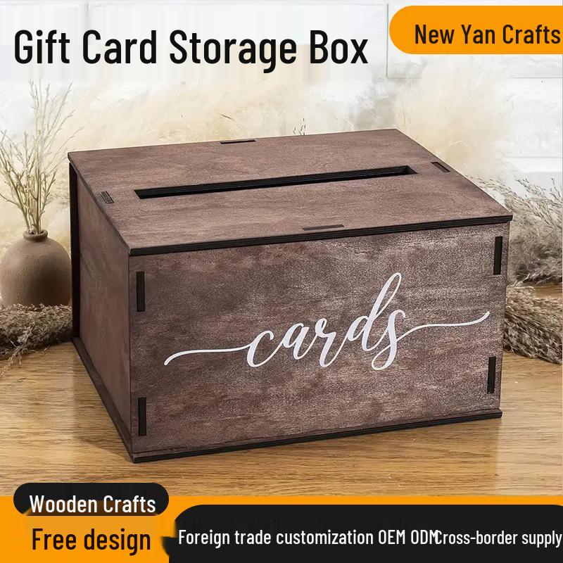 Solid Wood Wedding Card Box with Slots for Gift Card Storage - Elegant Wedding Party Decoration