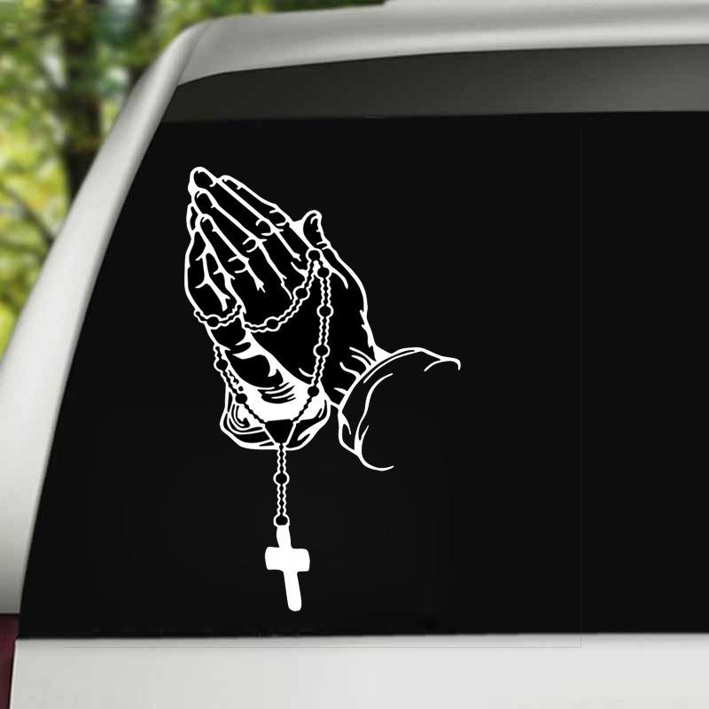 Adesivo Laser Colorato Gesto di Preghiera dell'Auto Dio Gesù Cristo Decorazioni alla Moda per Carrozzeria Auto Adesivi Decalcomania per Lunotto Posteriore