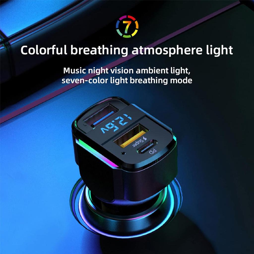 80W USB C Car Charger Cigarette Lighter and USB C Adapter, 3 Ports PD3.0 & QC3.0 Fast Car Charger Super Fast Charging with LED Voltmeter Car Device