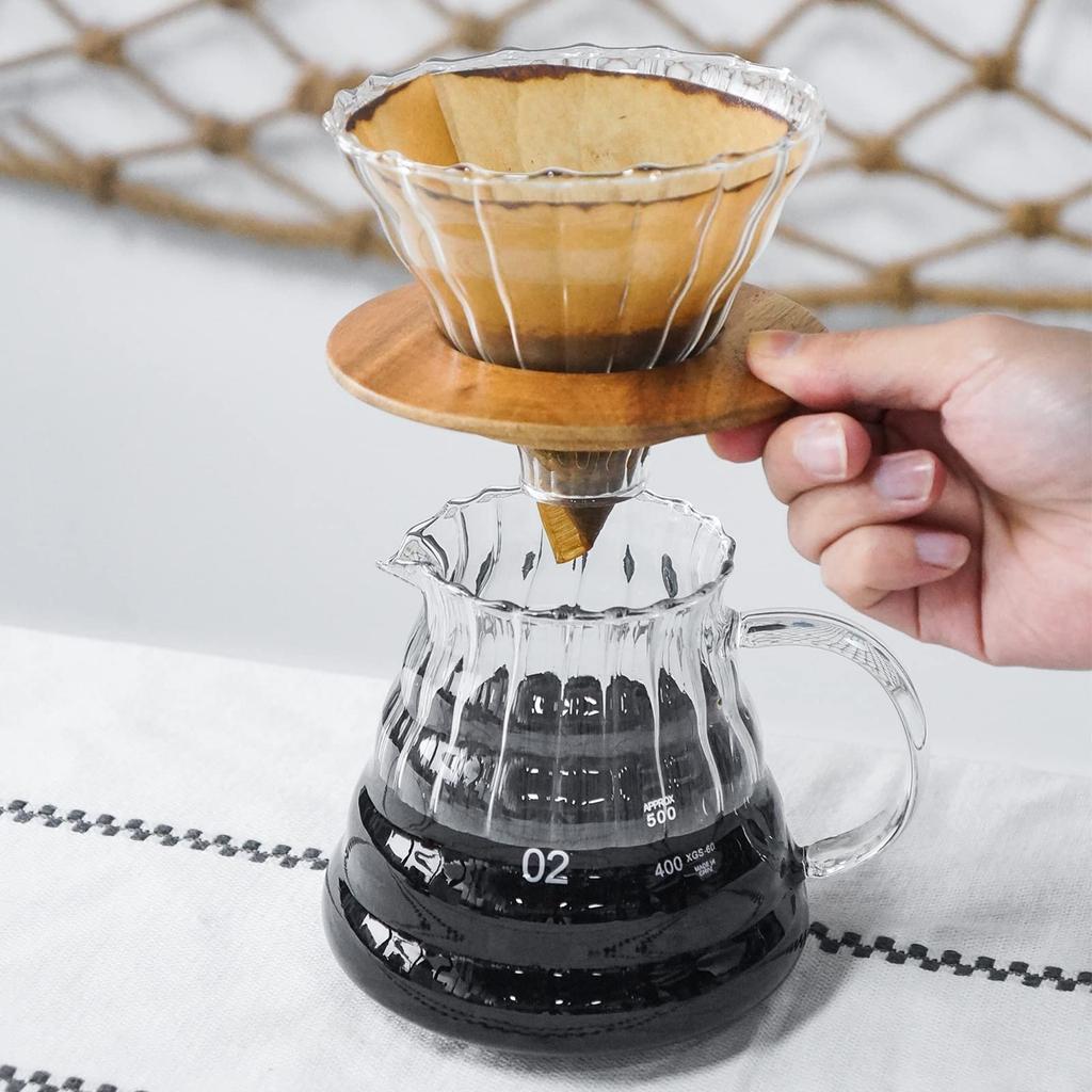 SOTECH Coffee Dripper Set Glass Coffee Pot with Shared Coffee Pot and Coffee Filter Bag Coffee Gift Set for Camping Filter - - (Includes Paper)