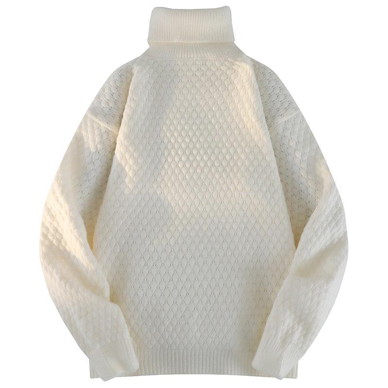 White Pullover Turtleneck Men's Knitted Sweater Autumn and Winter New Trendy Brand Loose Casual Student Sweater
