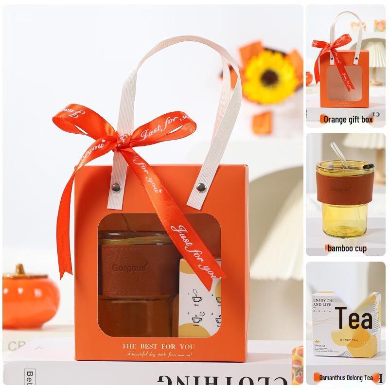 Orange Theme Bamboo Cup & Tea Gift Set Package 11