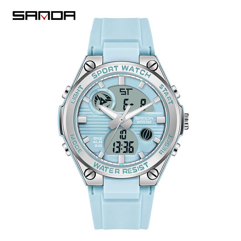 Sanda Men's Multifunctional Dual Display Luminous Waterproof Sports Watch for Teens