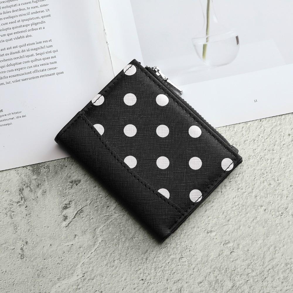 Zipper Closure Polka Dot Pattern Wallets Bifold Design Small Coin Purse Short Card Holder  Travel
