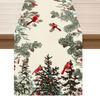 Christmas Tree Birds Pine Needle Linen Table Runner Party Decor Winter Xmas Kitchen Dining Table Runners Christmas Decorations