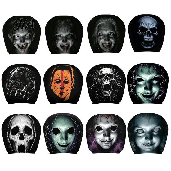 Spooky Auto Interior Accessories 2Pcs Funny Car Headrest Covers, Scary Faces Universal Fit Sleeve Seat Protectors, Breathable Soft Skin Friendly Cover