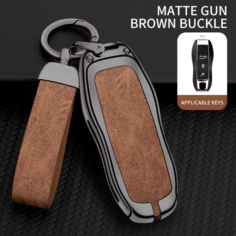 Leather Car Metal Key Case Cover Shell Fob For Porsche Panamera Cayenne 971 911 9YA Macan Boxster Keychain Accessories