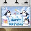 Tapiz de Cumpleaños País de las Maravillas Invernal Ártico 2D Decoración de Pared de Pingüino Lindo
