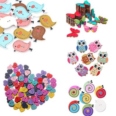 50 Piezas Botones de Madera de Pájaro Mariposa Búho Caracol Corazón para Costura DIY